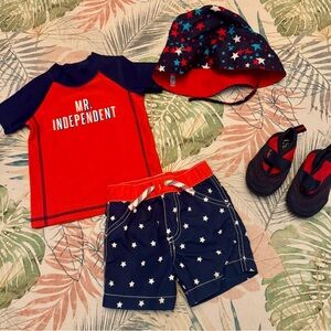 Mr. Independent Kids Swim Set - 12 months Rashguard, swim trunks, shoes and hat